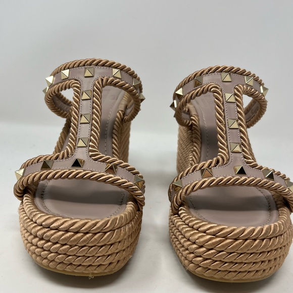 Valentino Rockstud Torchon T-Strap Rope Espadrille Wedge Sandal Platform size 39 - Picture 4 of 10